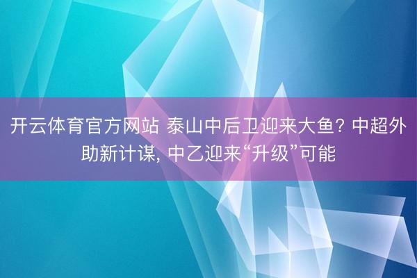 开云体育官方网站 泰山中后卫迎来大鱼? 中超外助新计谋, 中乙迎来“升级”可能