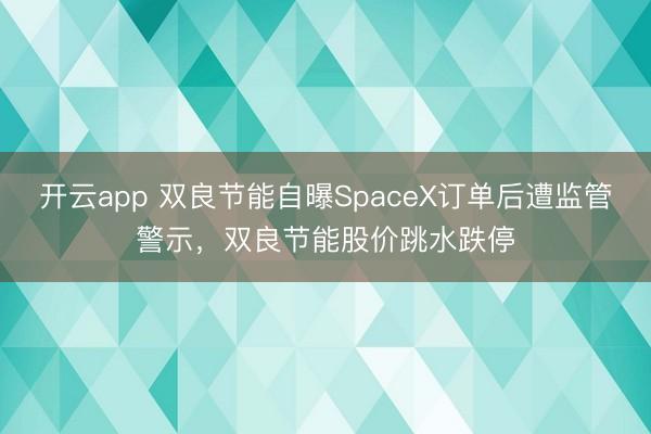 开云app 双良节能自曝SpaceX订单后遭监管警示，双良节能股价跳水跌停