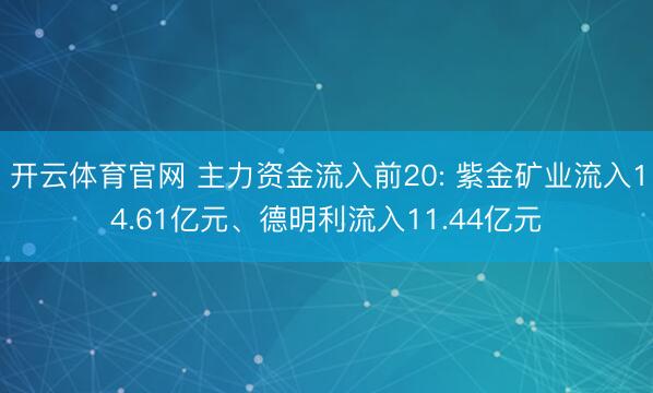 开云体育官网 主力资金流入前20: 紫金矿业流入14.61亿元、德明利流入11.44亿元