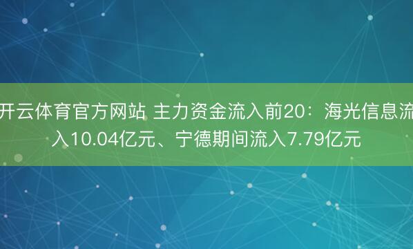 开云体育官方网站 主力资金流入前20：海光信息流入10.04亿元、宁德期间流入7.79亿元