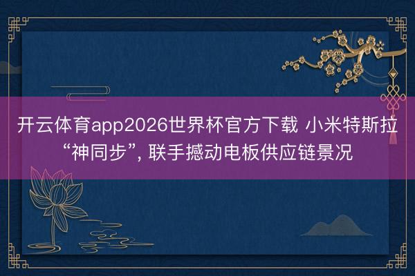 开云体育app2026世界杯官方下载 小米特斯拉“神同步”， 联手撼动电板供应链景况